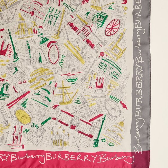 BURBERRY London Tourist Map Printed Silk 35" Scarf - Picture 1 of 11